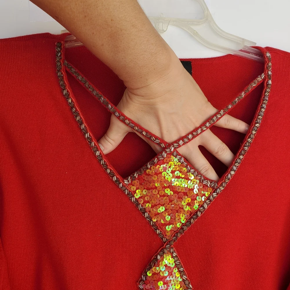 Bob Mackie Vintage Wearable Art Sequined Cut Out Sweater XL - Picture 2 of 15